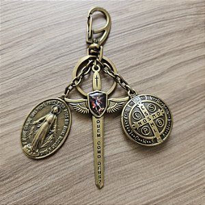 Chaveiro Católico Essenciais: Miguel + Bento + N. Sra. das Graças