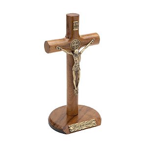 Crucifixo de Mesa de 17cm com Medalha São Bento