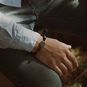 Pulseira Medalha São Bento Colorida 8mm Madeira Preta Fosca