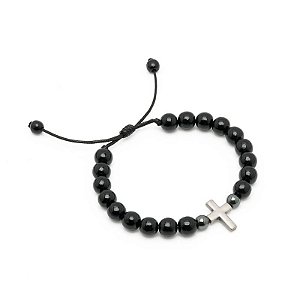Pulseira de Madeira Preta 8mm com Santa Cruz
