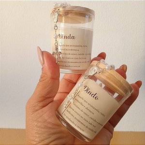 Vela Aromática 50g com Aplique ou terço, Lembrancinha Padrinhos, Dindos Batizado