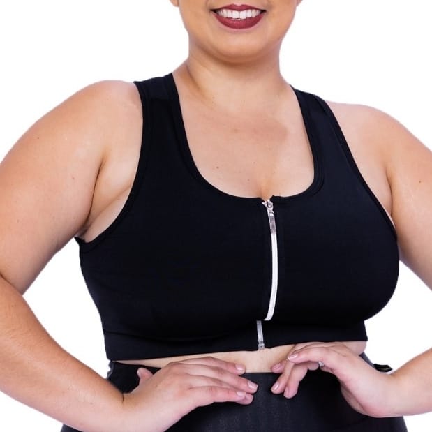 Top Fitness Plus Size G1 G2 G3 G4 Com Ziper E Bojo Removível Promoção