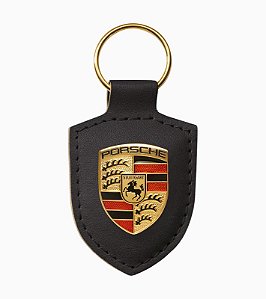 Chaveiro de Couro com Emblema Porsche - Preto