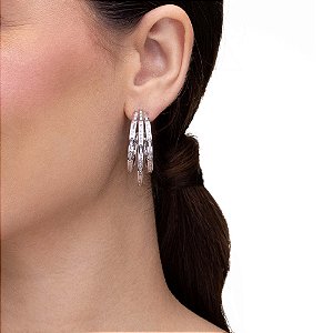 Brinco Argola Média E Elos Com Zircônia Cristal