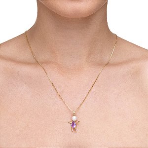Colar com Pingente Menina Pérola e Ametista