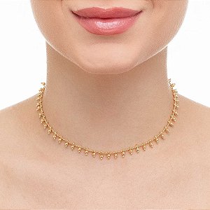 Choker Bolinhas Boho 45cm Ouro 18K