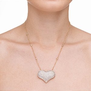 Colar Mini Elos com Tiffy e Pingente Coração Cravejado