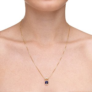 Colar com Pingente Menino Pedra Azul no Banho de Ouro 18K