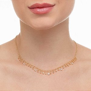 Choker Gotas Pesinho com Ponto de Luz Ouro 18k