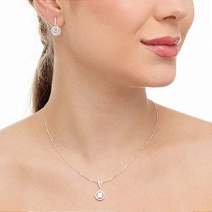 Conjunto Prata Luxo Redondo Cravejado de Micro Zircônia