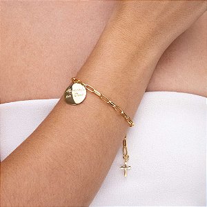 Pulseira Elos Pingente Abençoado Ouro 18k