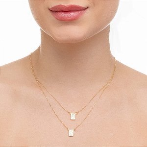 Escapulário Colar Placas Frontais Cristo e Nossa Senhora com extensor