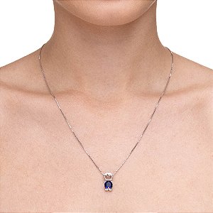 Colar com Pingente Menino Pedra Azul no Banho de Ródio Branco