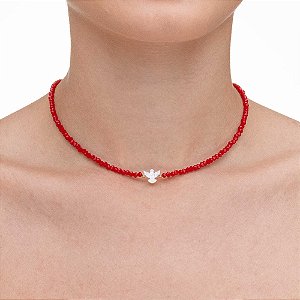 Choker Cristal Vermelho Com Espirito Santo Madrepérola