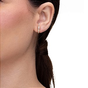 Brinco Zircônia Cristal Comprida Com Micro Zircônia Banho de Ouro