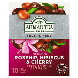 Chá Ahmad Misto de Rosa Silvestre, Hibisco e Cereja Tea London Fruit e Herb Caixa 20g 10 Unidades de 2g Cada