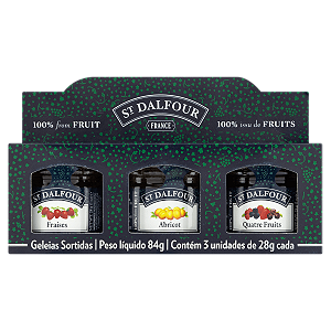 Geleias Kit Sortidas Quatro Frutas, Morango, Damasco, Framboesa ou Mirtilo sem Adição de Açúcar St. Dalfour 28g Cada