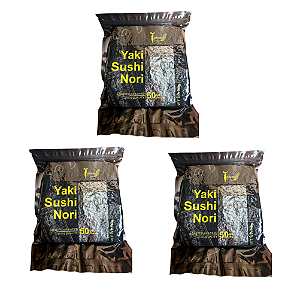 Alga Marinha Yakisushi Nostimo Nori Black 140g com 50 folhas KIT 3X