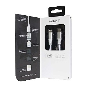 Cabo MFi para USB-C Hard Cable em Poliéster Branco