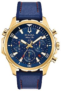 Relógio Bulova Dourado | Marine Star | Cronógrafo | Azul Marinho | 97B168