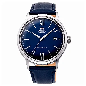Relógio Orient Bambino Automático RA-AC0021L30B Azul – Elegância Clássica com Pulseira de Couro