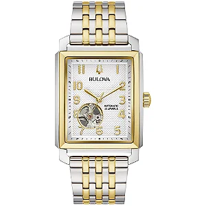 Relógio Bulova Sutton Open Heart Automático Prata Dourado 98A308