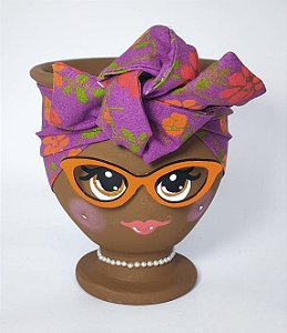 Porta Vaso Taça Cerâmica Estampa Roxa e Laranja