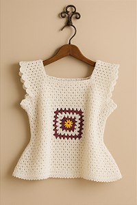 Blusa Crochê Afeto Feminina Sem Mangas