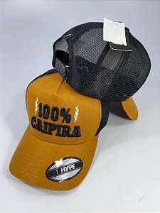 Boné 100% Caipira Bordado Telinha Caramelo e Preto