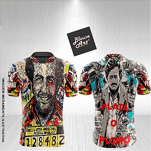 Camiseta de Quebrada Pablo Escobar Plata o Plomo Gola Padre QB01