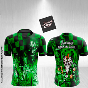 Camisa De Quebrada QB38 Palhaço Coringa Verde Quadriculado Frase de Favela