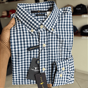 CAMISA POLO RALPH LAUREN MANGA LONGA XADREZ AZUL