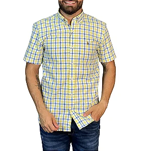CAMISA POLO RALPH LAUREN OXFORD XADREZ AZUL E AMARELO MANGA CURTA