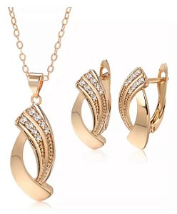 Conjunto Banhado a Ouro rose com Zirconias sofisticado