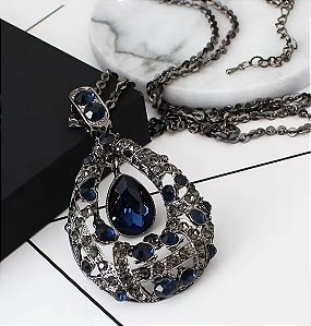 Maxi Colar Preto com Pedra Preta