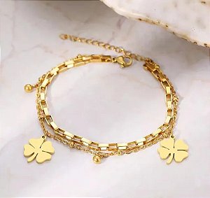 Pulseira aço inoxidável elos trevo da sorte