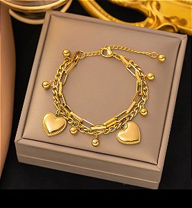 Pulseira aço inoxidável elos coração