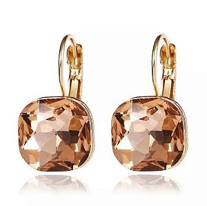 Brincos de gancho banhados a ouro com zirconia marrom