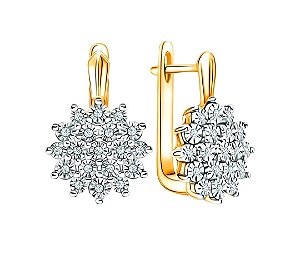 Brinco gancho banhado a ouro com zirconias flor