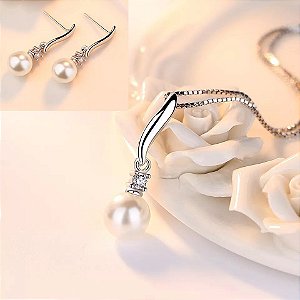 Conjunto Banhado a Prata 925 com Zirconia e Pérola