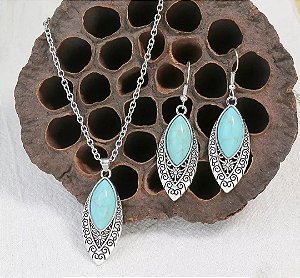 Conjunto Banhado a Prata Gota Turquesa
