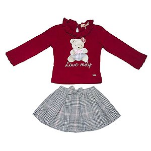 Conjunto Infantil Menina Saia Urso Mily