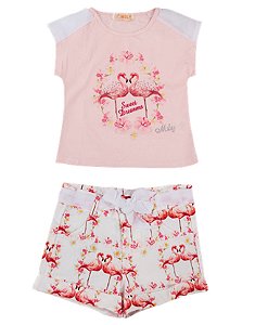 Conjunto Infantil Menina  Dois Flamingos
