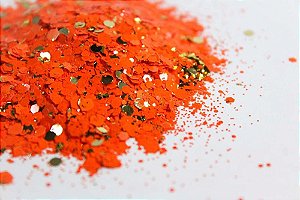 Glitter Hexágono com Folha de Ouro Laranja - 7g