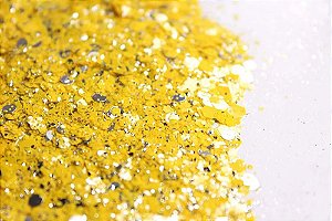 Glitter Hexágono com Folha de Prata Amarelo - 7g