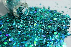 Glitter Hexágono Holográfico Azul Piscina - 7g