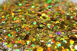 Glitter Hexágono Holográfico Dourado - 7g