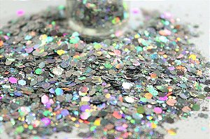Glitter Hexágono Holográfico Prateado - 7g