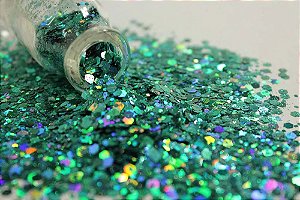 Glitter Hexágono Holográfico Verde Água - 7g