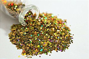 Glitter Mini Hexágono Holográfico Dourado - 7g